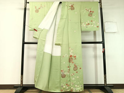 平和屋着物●訪問着　駒刺繍　吹寄せ花篭文　金彩　正絹　逸品　CABA4741vp
