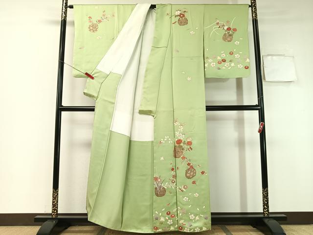 平和屋着物●訪問着　駒刺繍　吹寄せ花篭文　金彩　正絹　逸品　CABA4741vp