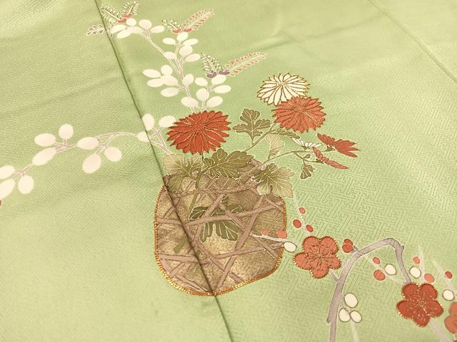 平和屋着物●訪問着　駒刺繍　吹寄せ花篭文　金彩　正絹　逸品　CABA4741vp