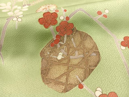 平和屋着物●訪問着　駒刺繍　吹寄せ花篭文　金彩　正絹　逸品　CABA4741vp