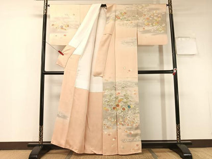 平和屋着物●創業460年・千總　訪問着　駒刺繍　流水松竹梅花文　暈し染め　金彩　正絹　逸品　CABA4751vp