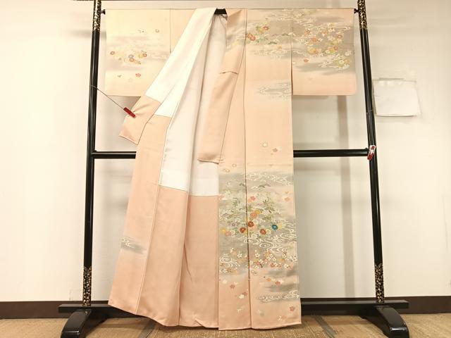 平和屋着物●創業460年・千總　訪問着　駒刺繍　流水松竹梅花文　暈し染め　金彩　正絹　逸品　CABA4751vp