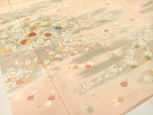 平和屋着物●創業460年・千總　訪問着　駒刺繍　流水松竹梅花文　暈し染め　金彩　正絹　逸品　CABA4751vp 平和屋着物○創業460年・千總 訪問着 駒刺繍 流水松竹梅花