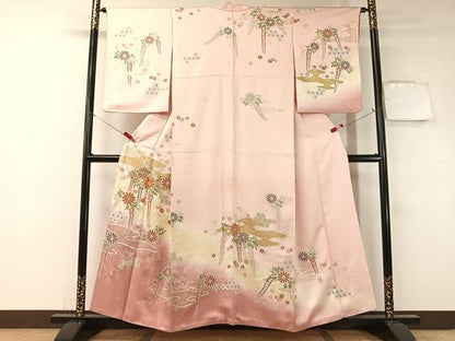 平和屋着物●訪問着　駒刺繍　霞藤花文　暈し染め　金彩　正絹　逸品　CABA4753vp