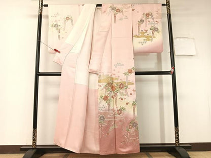 平和屋着物●訪問着　駒刺繍　霞藤花文　暈し染め　金彩　正絹　逸品　CABA4753vp