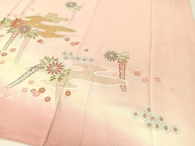 平和屋着物●訪問着　駒刺繍　霞藤花文　暈し染め　金彩　正絹　逸品　CABA4753vp