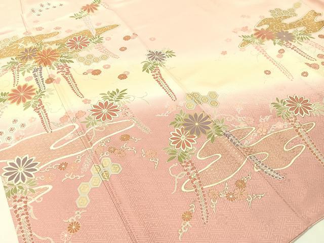 平和屋着物●訪問着　駒刺繍　霞藤花文　暈し染め　金彩　正絹　逸品　CABA4753vp