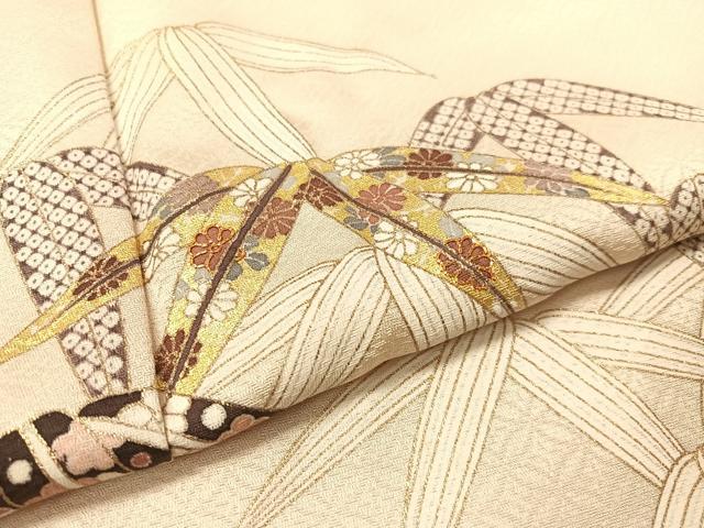 平和屋着物●銀座きしや　訪問着　駒刺繍　笹花文　金彩　正絹　逸品　CABA4754vp 平和屋着物○銀座きしや 訪問着 駒刺繍 笹花文 金彩