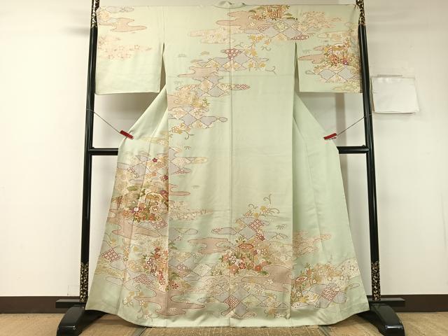 平和屋着物○訪問着 駒刺繍 霞貝桶花文 金彩 正絹 逸品