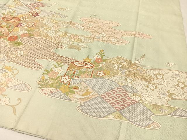 平和屋着物○訪問着 駒刺繍 霞貝桶花文 金彩 正絹 逸品