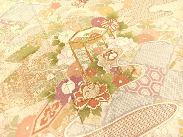 平和屋着物●訪問着　駒刺繍　霞貝桶花文　金彩　正絹　逸品　CABA4769vp 平和屋着物○訪問着 駒刺繍 霞貝桶花文 金彩 正絹 逸品