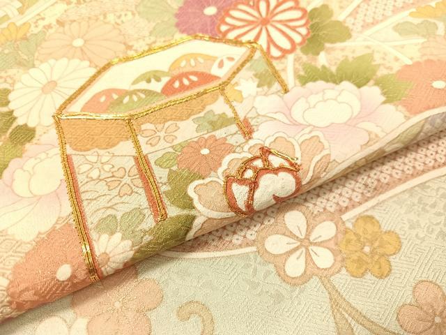 平和屋着物○訪問着 駒刺繍 霞貝桶花文 金彩 正絹 逸品