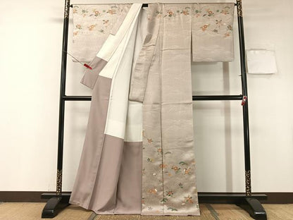 平和屋着物●訪問着　駒刺繍　立波花松文　金彩　正絹　逸品　CABA4770vp