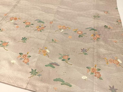 平和屋着物●訪問着　駒刺繍　立波花松文　金彩　正絹　逸品　CABA4770vp
