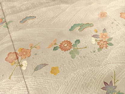 平和屋着物●訪問着　駒刺繍　立波花松文　金彩　正絹　逸品　CABA4770vp