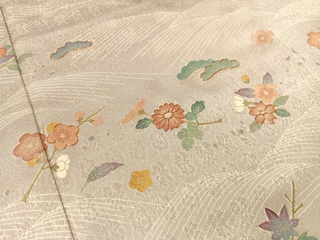 平和屋着物●訪問着　駒刺繍　立波花松文　金彩　正絹　逸品　CABA4770vp