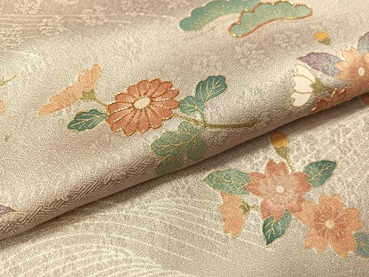 平和屋着物●訪問着　駒刺繍　立波花松文　金彩　正絹　逸品　CABA4770vp