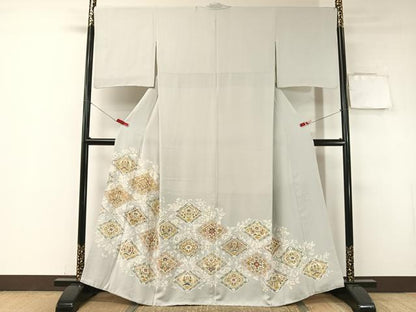 平和屋着物●豪華色留袖　作家物　駒刺繍　更紗花鳥菱文　金彩　正絹　逸品　CABA4773vp