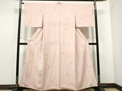 平和屋着物●上質な小紋 絞り 舞花文 鬼しぼ縮緬 正絹 逸品 CABA4814hy