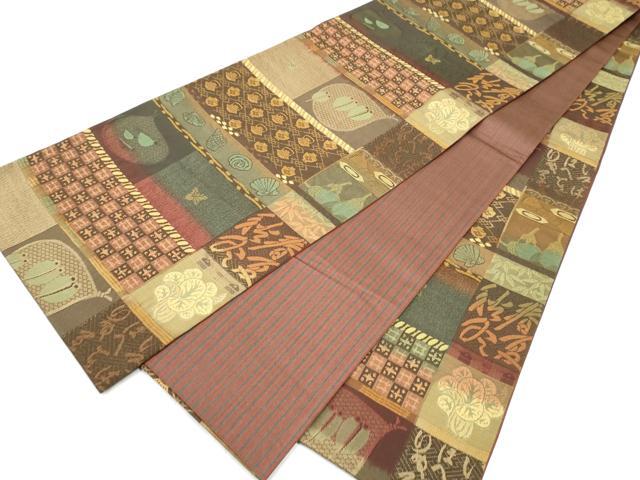 平和屋着物●全通柄袋帯 器物文 貝 正絹 逸品 CABA4821hy