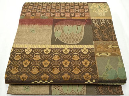 平和屋着物●全通柄袋帯 器物文 貝 正絹 逸品 CABA4821hy