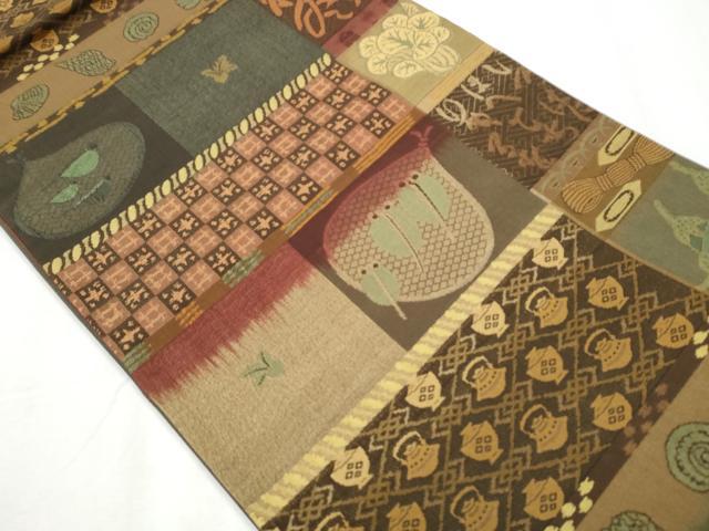 平和屋着物●全通柄袋帯 器物文 貝 正絹 逸品 CABA4821hy