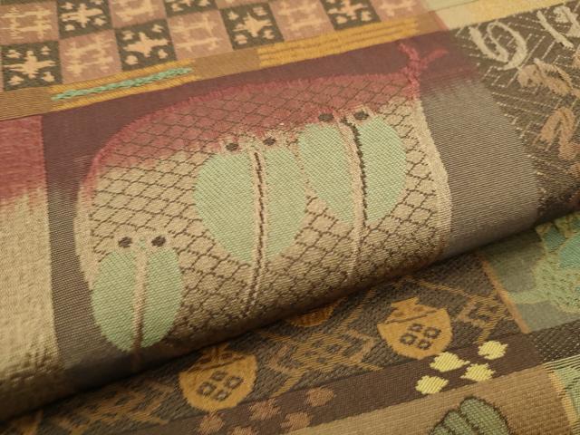平和屋着物●全通柄袋帯 器物文 貝 正絹 逸品 CABA4821hy