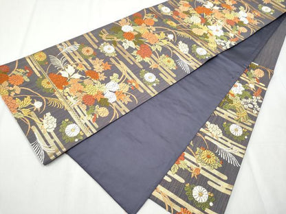 平和屋着物●六通柄袋帯　唐織　エ霞花文　金糸　正絹　逸品　CABA4823hy