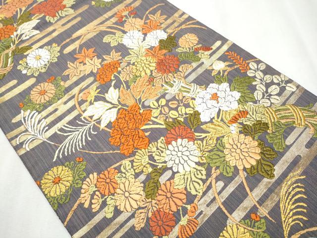 平和屋着物●六通柄袋帯　唐織　エ霞花文　金糸　正絹　逸品　CABA4823hy