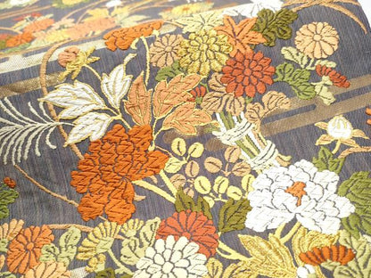 平和屋着物●六通柄袋帯　唐織　エ霞花文　金糸　正絹　逸品　CABA4823hy