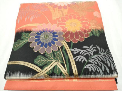 平和屋着物●織物一筋名門 織悦 全通柄 本袋帯 菊 金銀糸 正絹 逸品 CABA4825hy