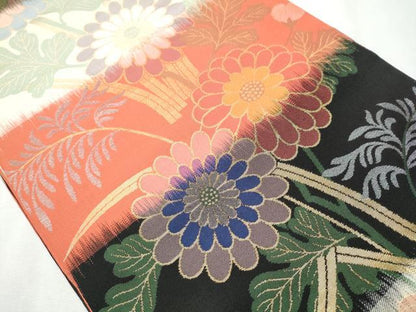 平和屋着物●織物一筋名門 織悦 全通柄 本袋帯 菊 金銀糸 正絹 逸品 CABA4825hy