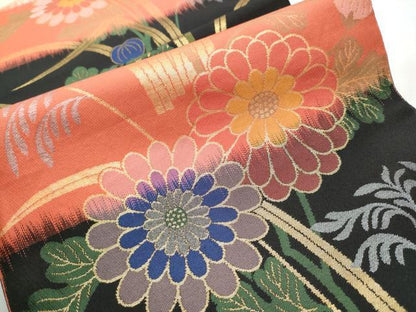 平和屋着物●織物一筋名門 織悦 全通柄 本袋帯 菊 金銀糸 正絹 逸品 CABA4825hy