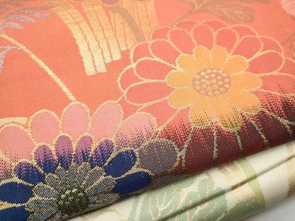 平和屋着物●織物一筋名門 織悦 全通柄 本袋帯 菊 金銀糸 正絹 逸品 CABA4825hy