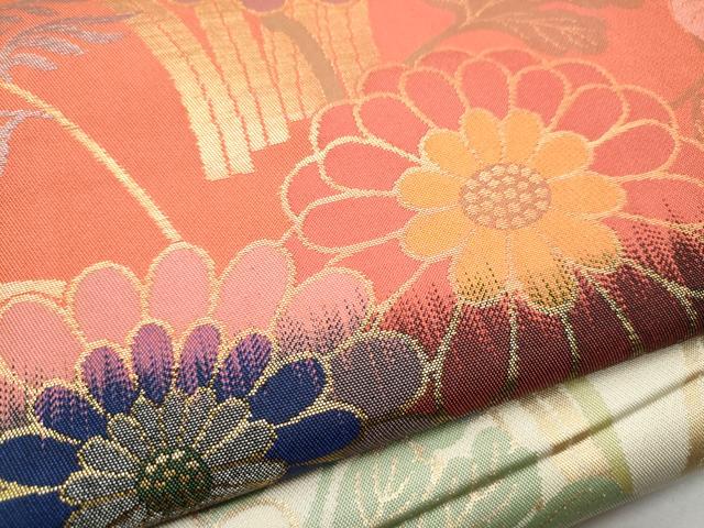 平和屋着物●織物一筋名門 織悦 全通柄 本袋帯 菊 金銀糸 正絹 逸品 CABA4825hy