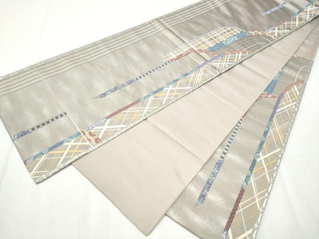 平和屋着物●六通柄袋帯 唐織 幾何学花文 銀糸 正絹 逸品 CABA4832hy
