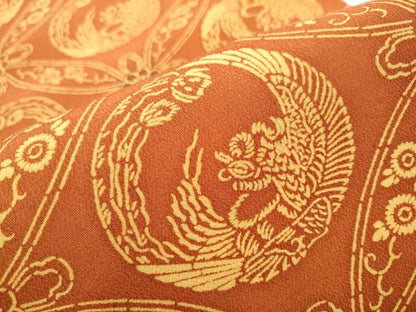 平和屋着物●九寸開き名古屋帯　型染め　鳳凰七宝花文　鬼しぼ縮緬　正絹　逸品　CABA4854hy