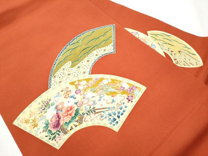 平和屋着物●塩瀬　九寸名古屋帯　友禅　作家物　地紙花車文　正絹　逸品　CABA4860hy