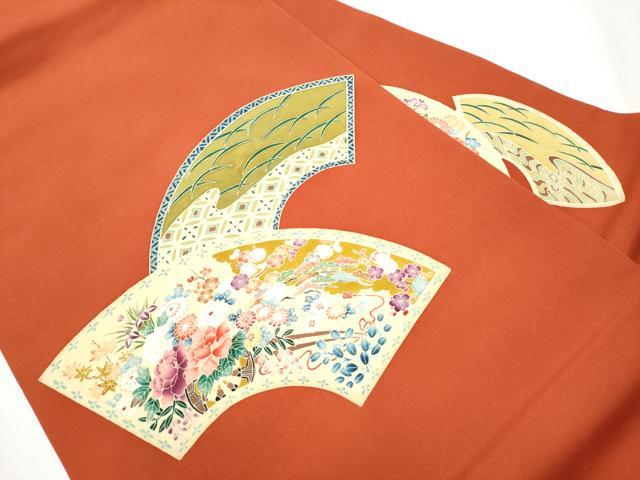 平和屋着物●塩瀬　九寸名古屋帯　友禅　作家物　地紙花車文　正絹　逸品　CABA4860hy
