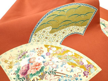 平和屋着物●塩瀬　九寸名古屋帯　友禅　作家物　地紙花車文　正絹　逸品　CABA4860hy