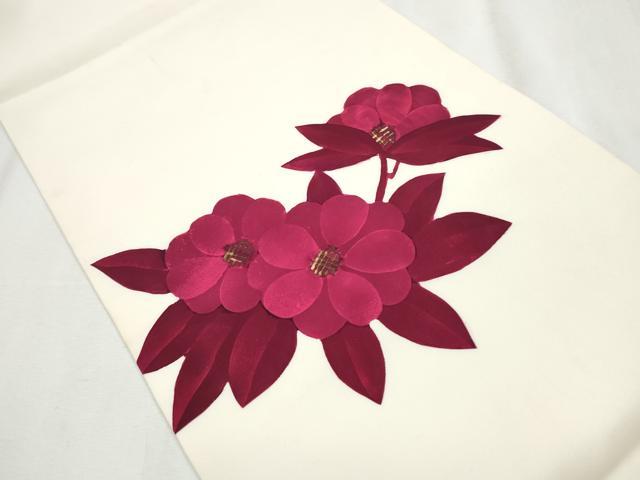 平和屋着物●塩瀬　九寸開き名古屋帯　ろうけつ染　枝花文　金彩　正絹　逸品　CABA4864hy