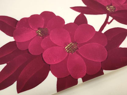 平和屋着物●塩瀬　九寸開き名古屋帯　ろうけつ染　枝花文　金彩　正絹　逸品　CABA4864hy