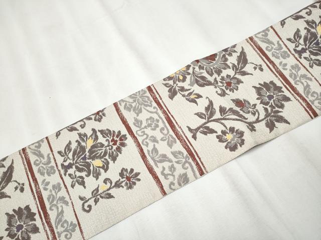 平和屋着物●本場筑前博多織 八寸名古屋帯 更紗花文 正絹 逸品 CABA4867hy