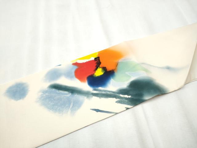 平和屋着物●塩瀬 九寸名古屋帯 作家物 手描き 抽象文 正絹 逸品 CABA4870hy