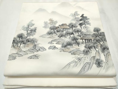 平和屋着物●内山晴祥 塩瀬 九寸開き名古屋帯 手描き 遠山風景草木文 正絹 逸品 CABA4878hy