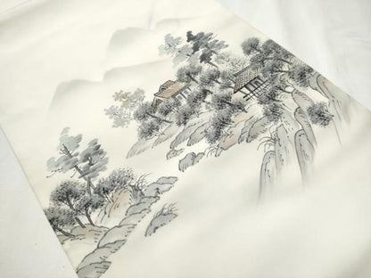 平和屋着物●内山晴祥 塩瀬 九寸開き名古屋帯 手描き 遠山風景草木文 正絹 逸品 CABA4878hy