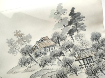 平和屋着物●内山晴祥 塩瀬 九寸開き名古屋帯 手描き 遠山風景草木文 正絹 逸品 CABA4878hy