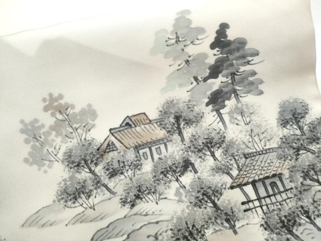 平和屋着物●内山晴祥 塩瀬 九寸開き名古屋帯 手描き 遠山風景草木文 正絹 逸品 CABA4878hy