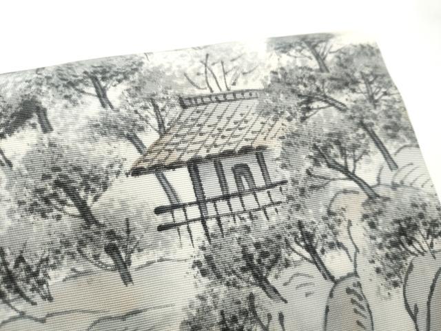 平和屋着物●内山晴祥 塩瀬 九寸開き名古屋帯 手描き 遠山風景草木文 正絹 逸品 CABA4878hy