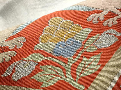 平和屋着物●アンティーク　大正ロマン　九寸名古屋帯　唐織　花鳥文　金銀糸　正絹　逸品　CABA4886hy